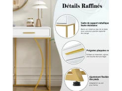 Consola com 2 gavetas - Pés em metal dourado - Branco - BLITZ
