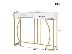 Consola com 2 gavetas - Pés em metal dourado - Branco - BLITZ
