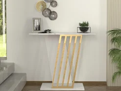 Consola cor efeito mármore branco e dourado - ORSONA