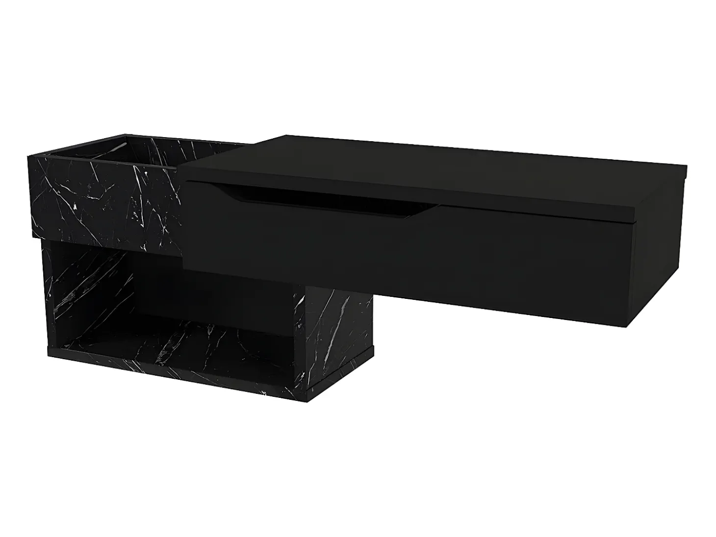 Consola suspensa com 1 gaveta e 2 nichos efeito mármore preto - DAREKA