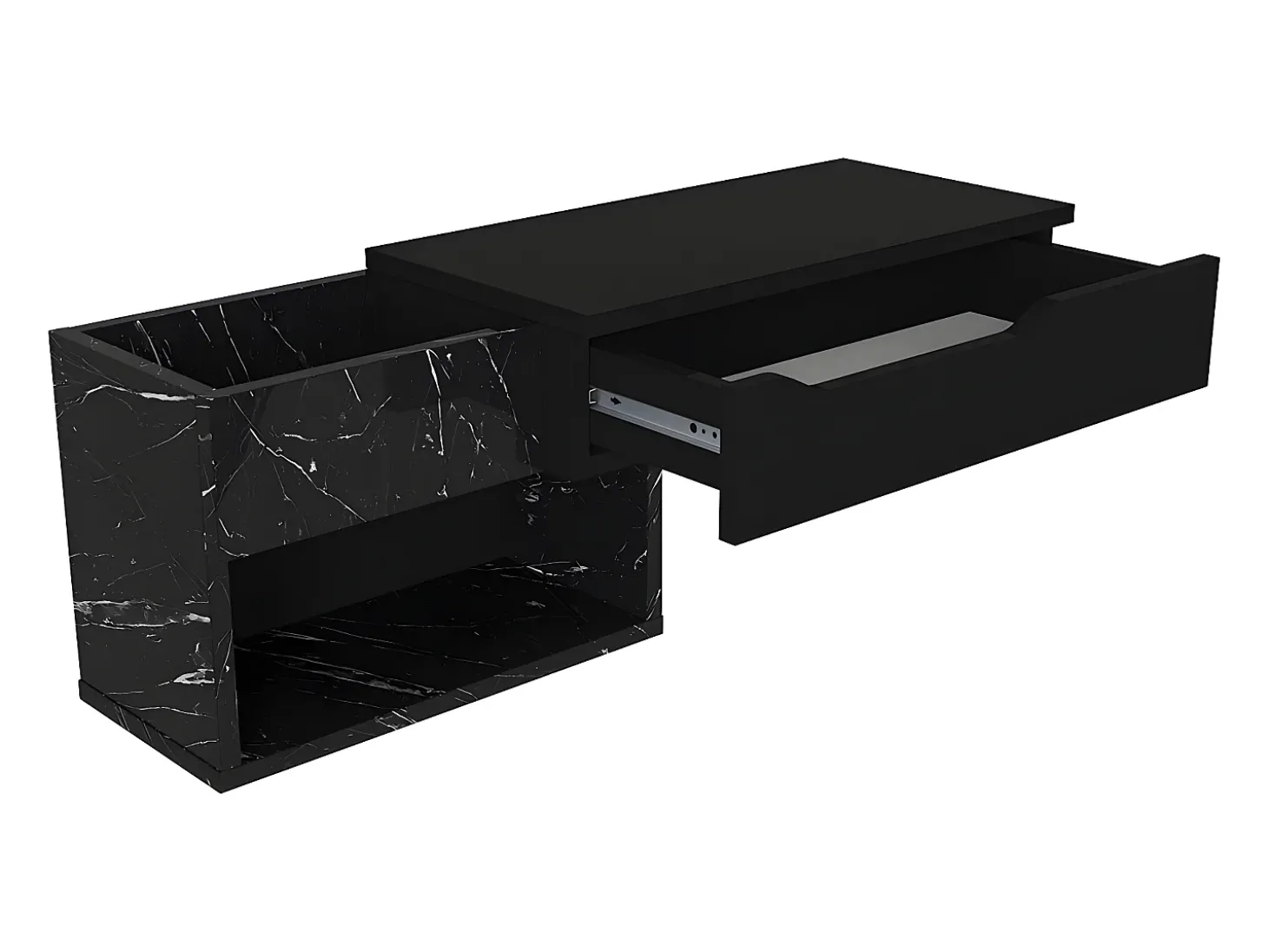Consola suspensa com 1 gaveta e 2 nichos efeito mármore preto - DAREKA