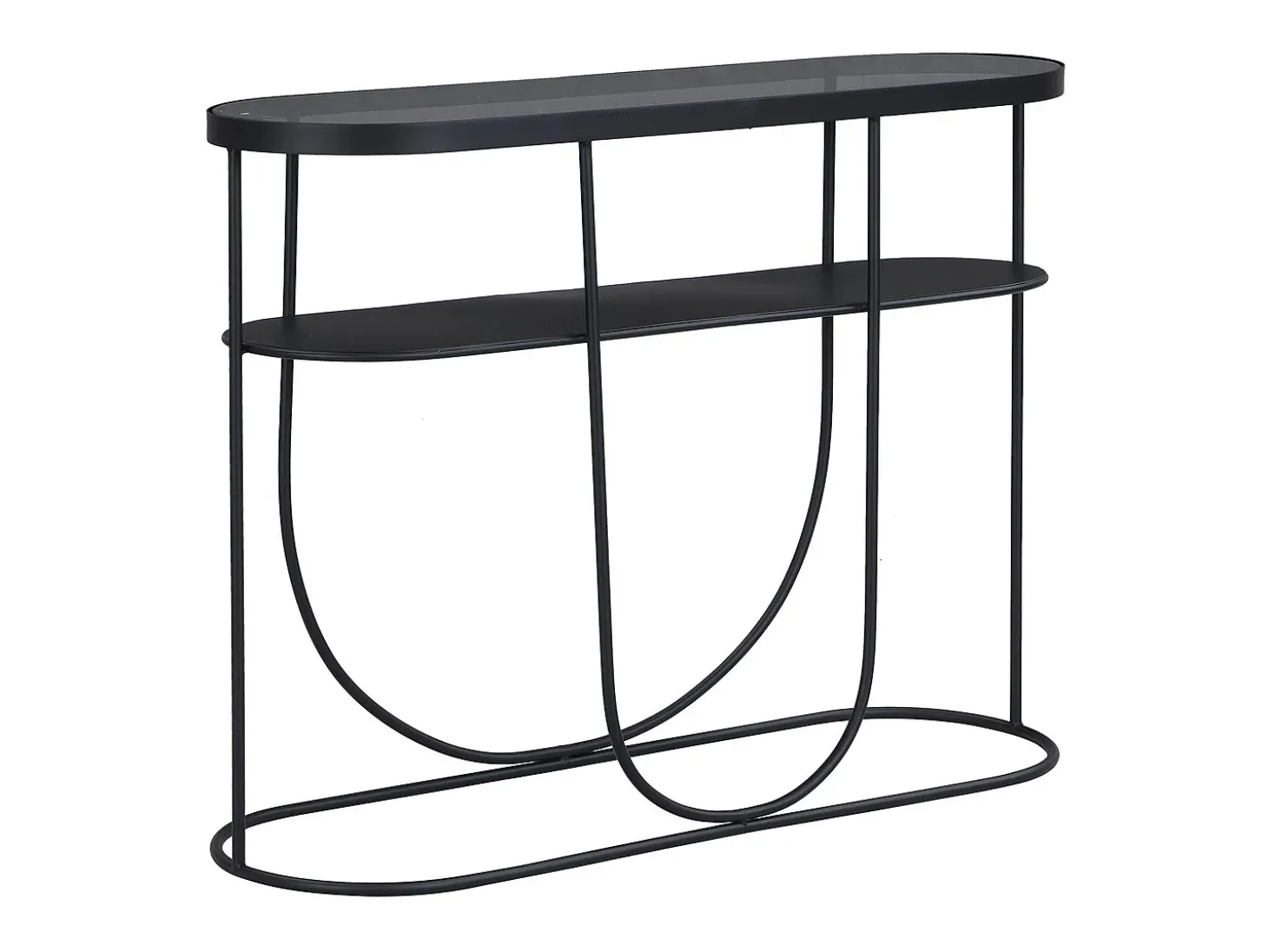Console com 1 prateleira em metal e vidro fumê - Preto e transparente - PRETORIA