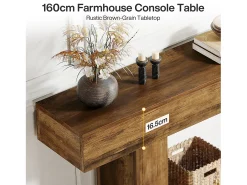 Console de mesa com 160 cm de comprimento, mesa de entrada com 2 andares, mesa baixa com espaço de armazenamento