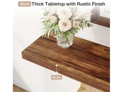 Console de mesa de 100 cm com armazenamento - Mesa de entrada em madeira para sala, com prateleiras e base circular
