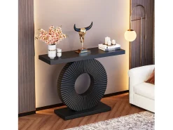 Console de mesa moderna com base geométrica, mesa de entrada em madeira de 100 cm