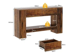Console de Mesa Rústica Marrom com 2 Gavetas, Console de Mesa Estreita de 2 Níveis de 140cm