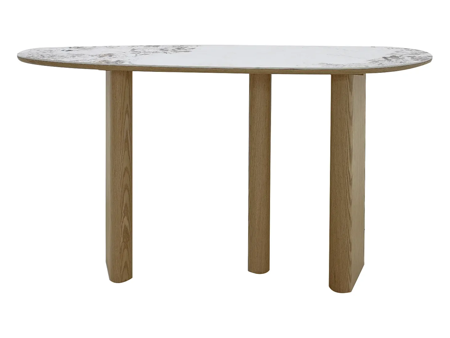 Console em cerâmica e MDF - Natural e efeito mármore branco - MODREYO