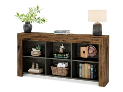 Console table com 160 cm de comprimento, mesa de entrada em madeira rústica com 6 cubos de armazenamento