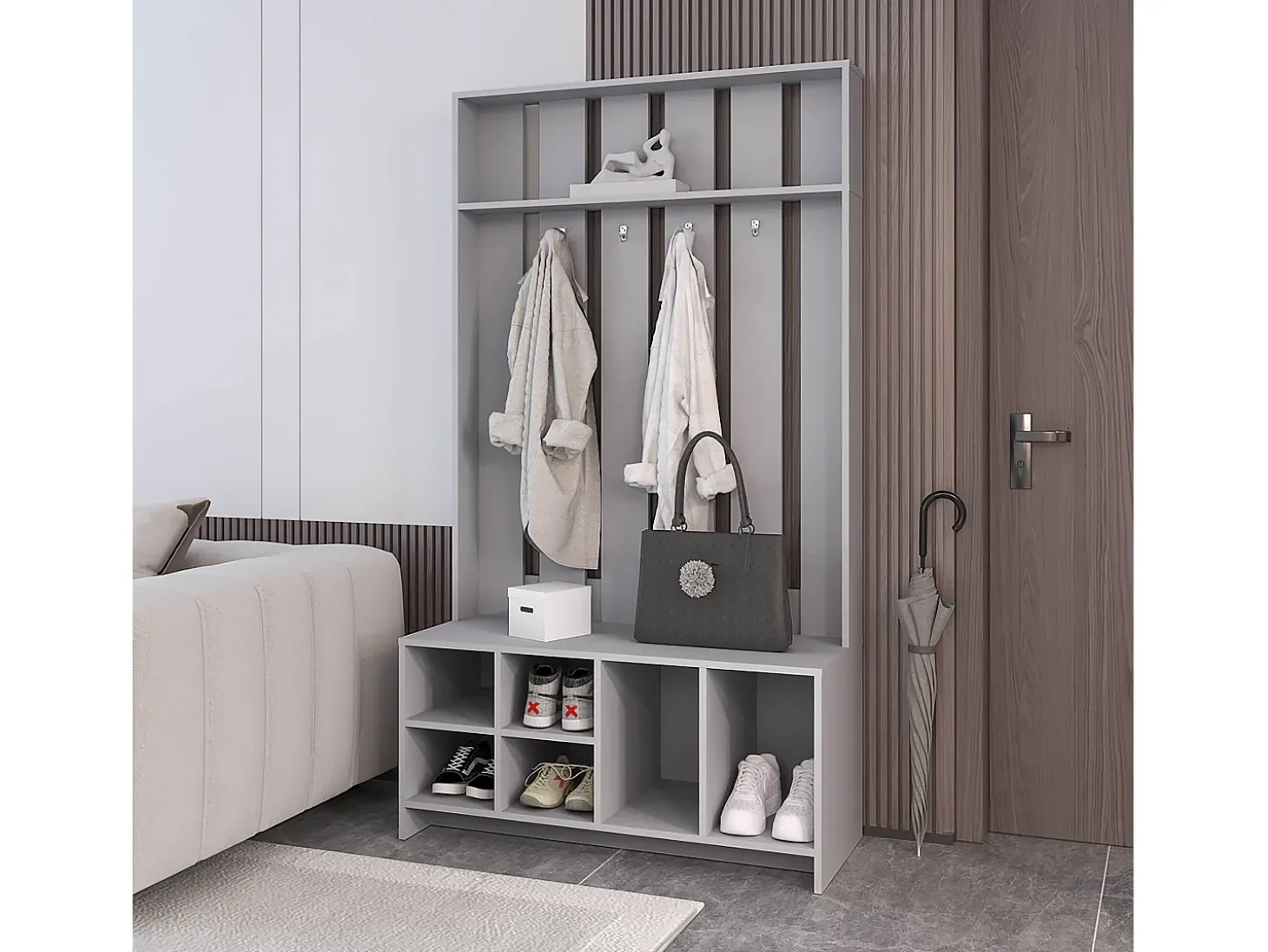 Corredor de tulcan em melamina com 8 prateleiras e 4 ganchos para pendurar roupa , Cinzento , 172,6 cm X 96,8 cm X 39,3 cm