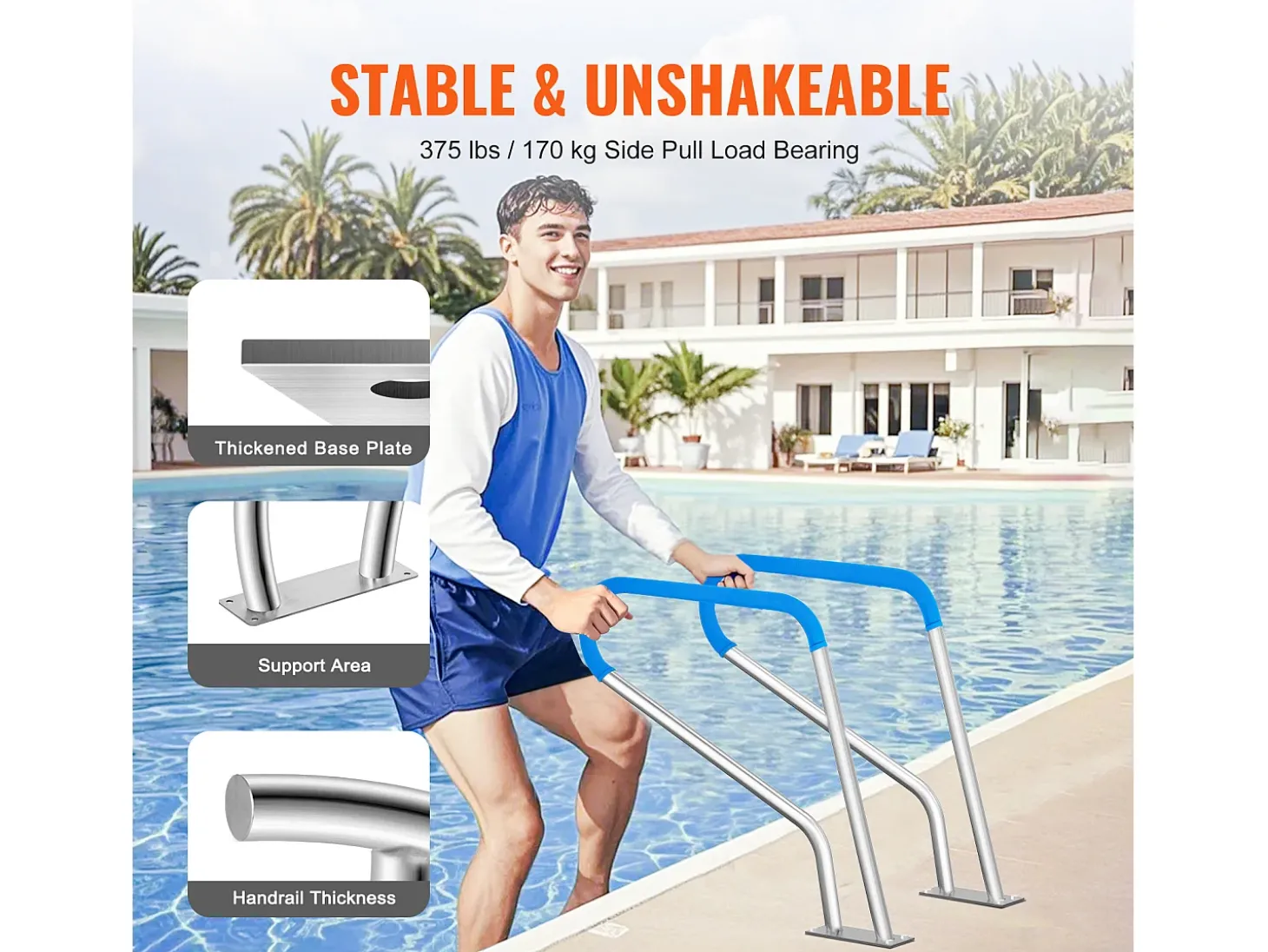 Corrimão de Piscina, SucceBuy 99×81 cm Corrimão de Piscina em Aço Inoxidável para Spas e Piscinas
