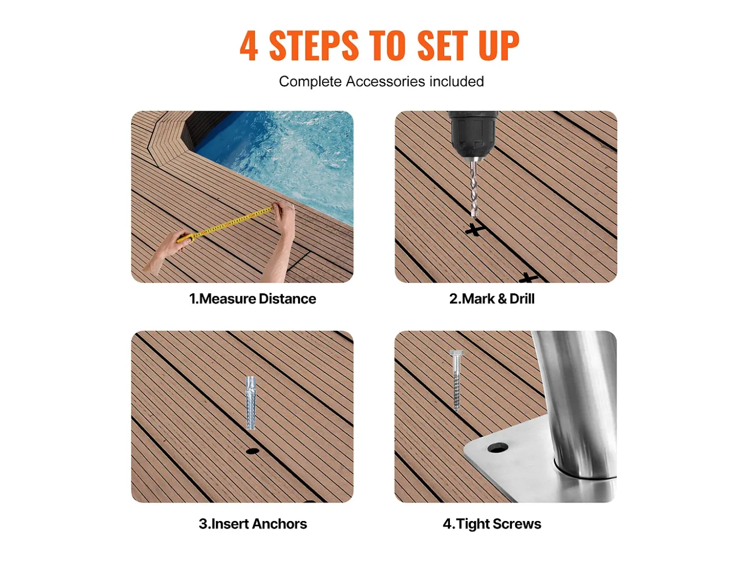 Corrimão de Piscina, SucceBuy 99×81 cm Corrimão de Piscina em Aço Inoxidável para Spas e Piscinas