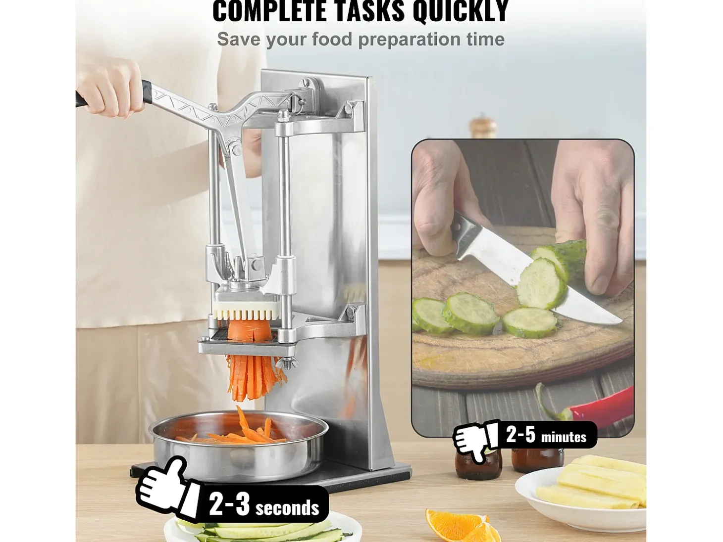 Cortador Comercial de Batatas e Legumes SucceBuy, Cortador de Batatas com 4 Lâminas, Cortador de Cantos