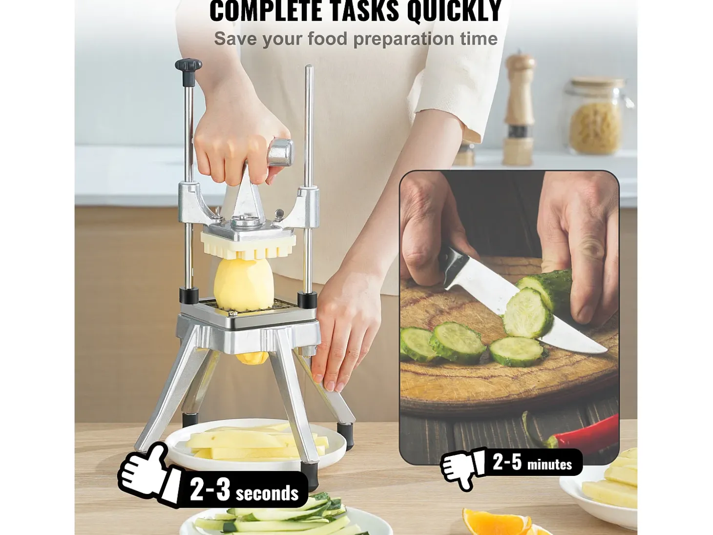 Cortador de Batatas e Legumes 0,64 cm SucceBuy, Cortadora e Picadora de Frutas Comercial, Cortador de Batatas Robusto