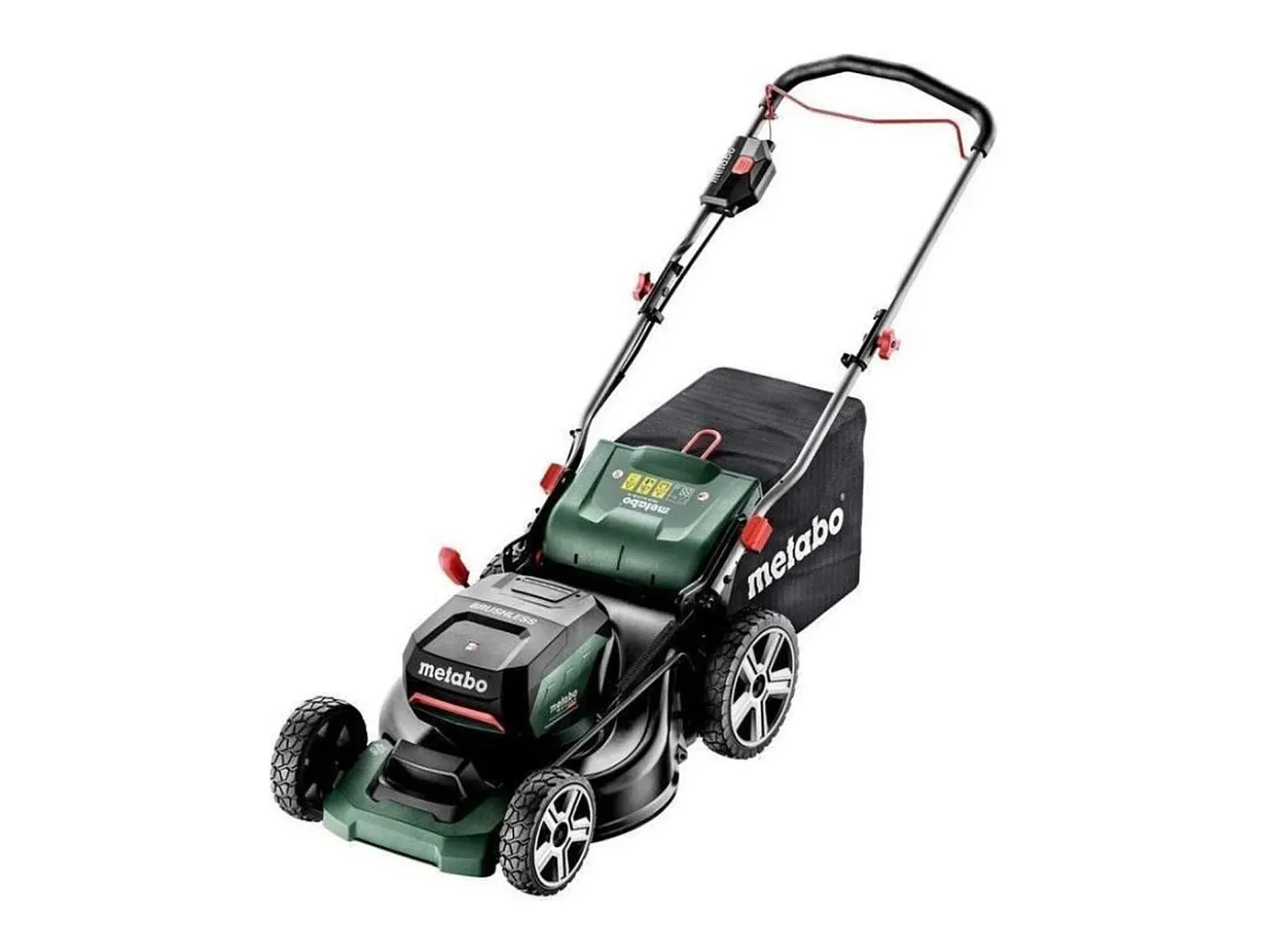 Cortador de relva sem fio Metabo RM 36-18 LTX BL 46 cm, motor brushless, 7 alturas de corte, saco 55 L, autotracionado, 18 V