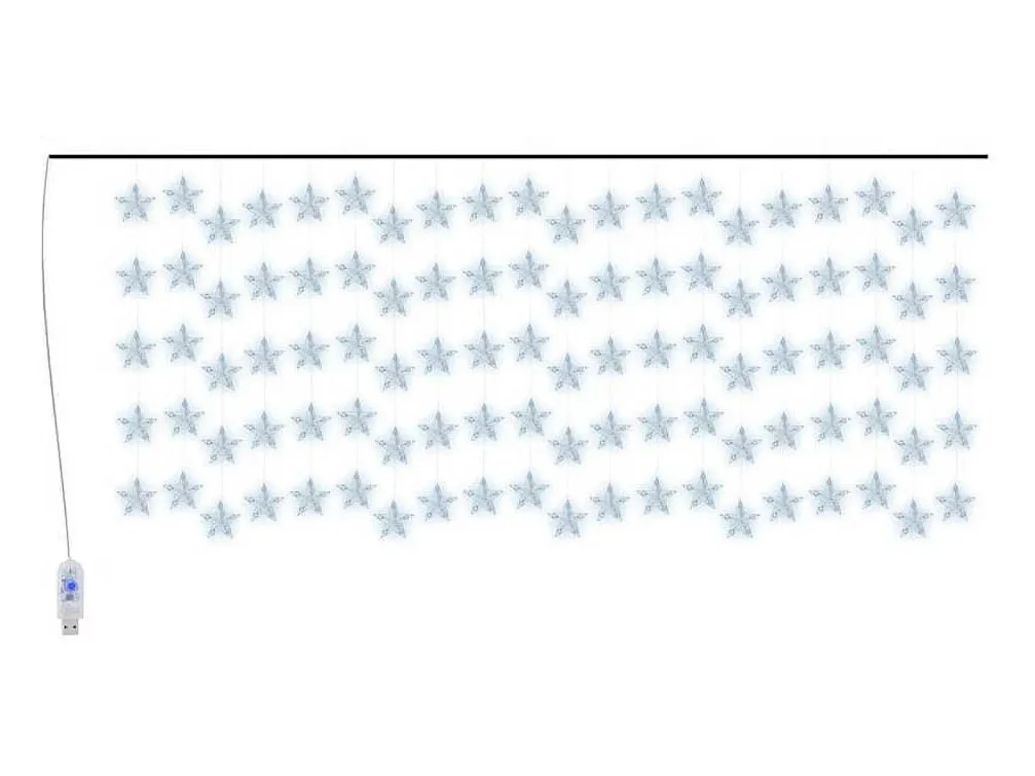 Cortina de iluminação c/ estrelas 500 luzes LED 8 funções azul