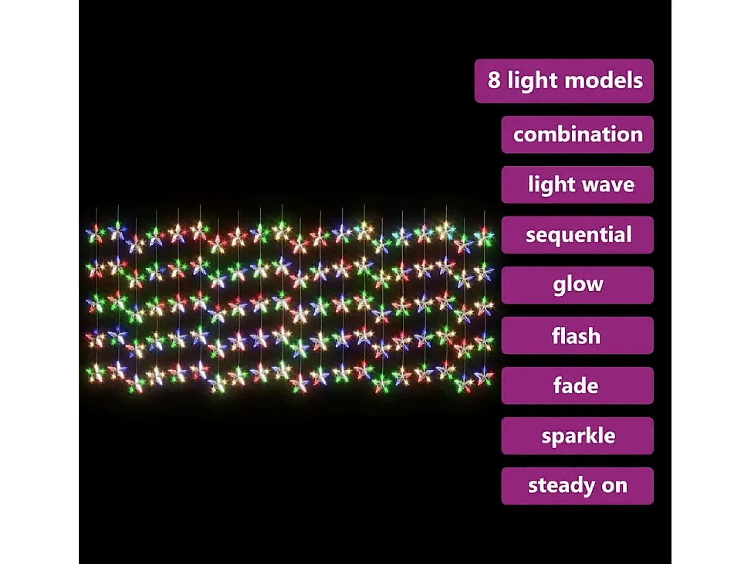 Cortina de iluminação c/ estrelas 500 LEDs 8 funções colorido