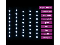 Cortina iluminação c/ estrelas 200 LEDs 8 funções branco frio