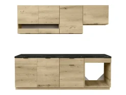 Cozinha completa 200 cm, 6 elementos de arrumação cor natural e antracite - CARMEO