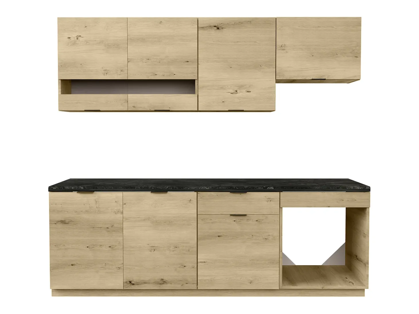 Cozinha completa 200 cm, 6 elementos de arrumação cor natural e antracite - CARMEO