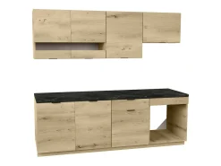 Cozinha completa 200 cm, 6 elementos de arrumação cor natural e antracite - CARMEO