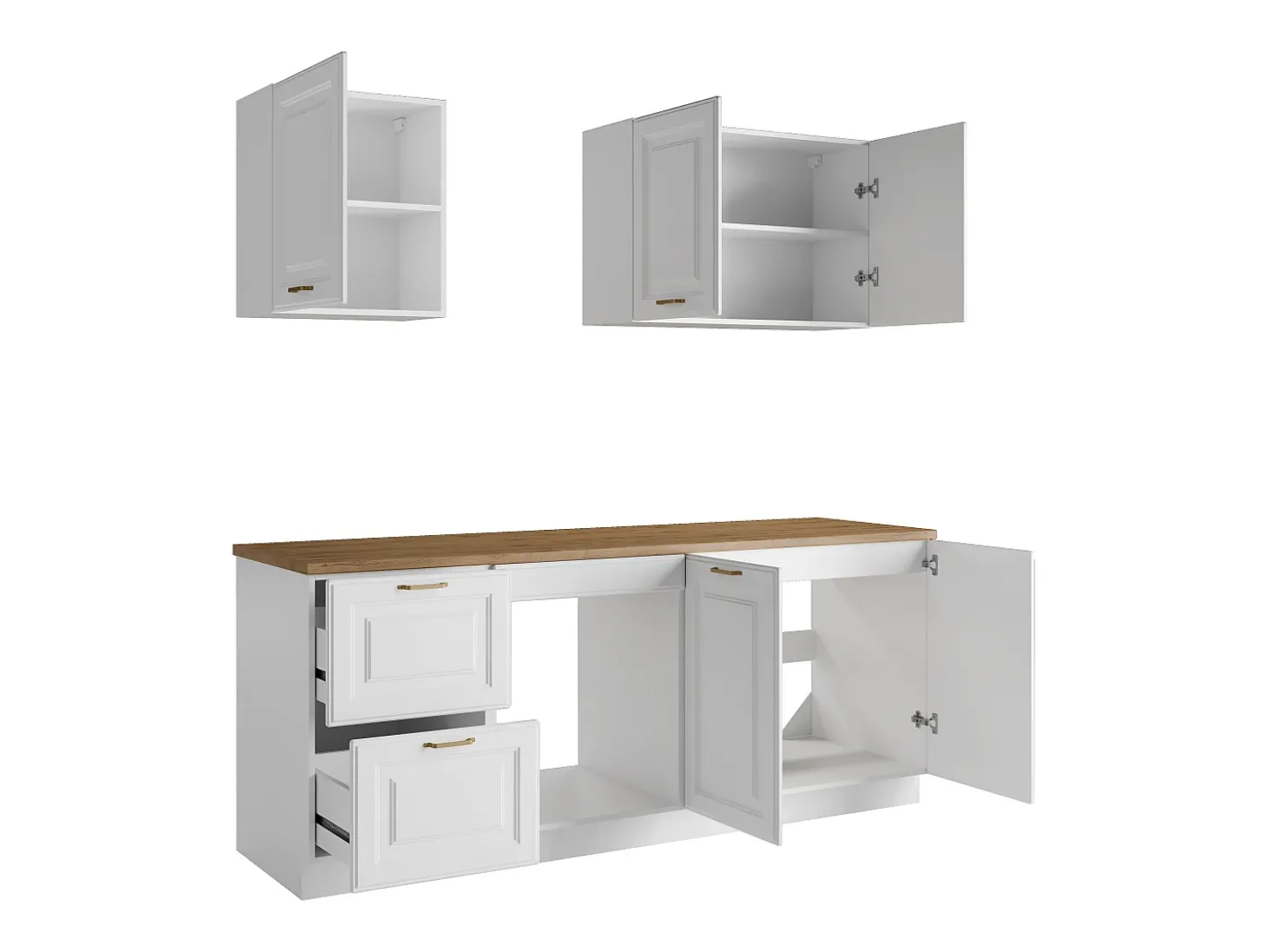 Cozinha completa - Com bancada de 200 cm - Branca e natural - CELOMIA