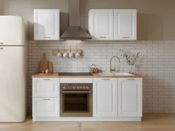 Cozinha completa - Com bancada de 200 cm - Branca e natural - CELOMIA