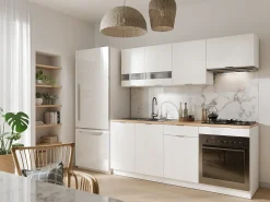 Cozinha completa - Com bancada 200 cm - Branco e Natural - CARMEO