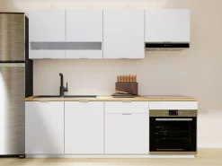 Cozinha completa - Com bancada 200 cm - Branco e Natural - CARMEO