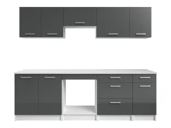 Cozinha completa - Com bancada de trabalho 240 cm - Cinza brilhante e Branco - TRATTORIA