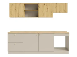 Cozinha completa - Com bancada de trabalho 242 cm - Bege e Natural claro - YORINA