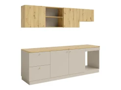 Cozinha completa - Com bancada de trabalho 242 cm - Bege e Natural claro - YORINA