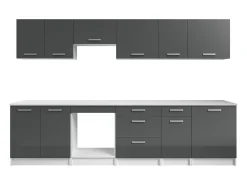 Cozinha completa - Com tampo de trabalho 300 cm - Cinza brilhante e Branco - TRATTORIA