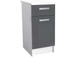 Cozinha completa - Com tampo de trabalho C180 cm - Cinza brilhante e Branco - TRATTORIA