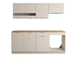 Cozinha completa com plano de trabalho 200 cm bege e natural - CARMEO