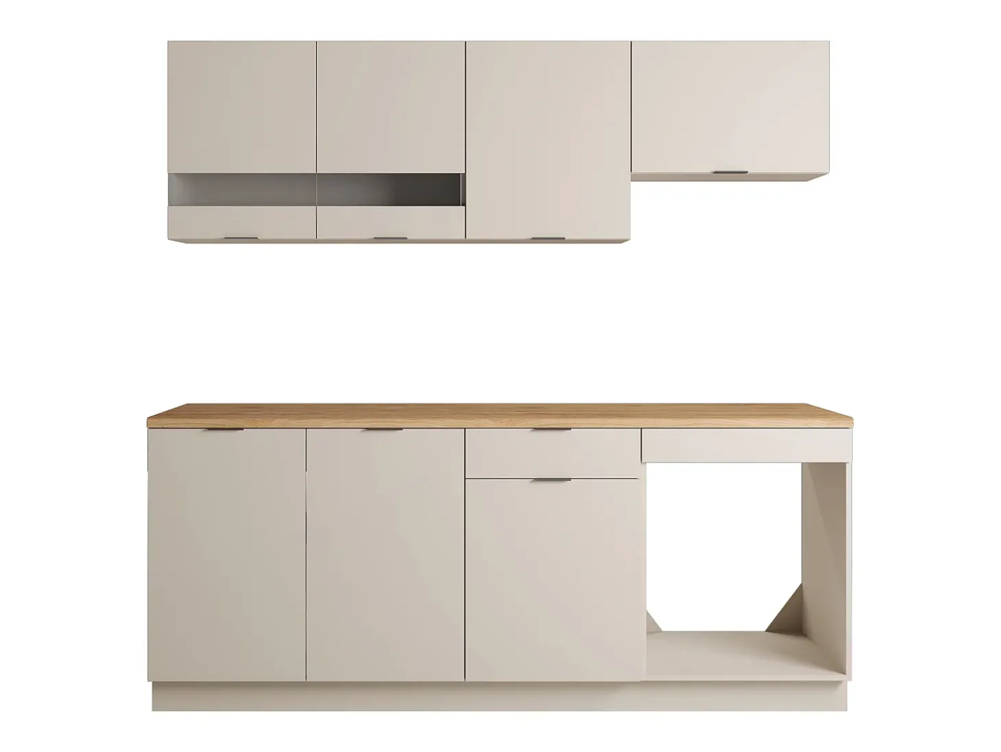 Cozinha completa com plano de trabalho 200 cm bege e natural - CARMEO