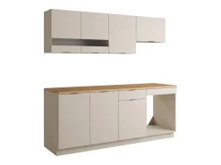 Cozinha completa com plano de trabalho 200 cm bege e natural - CARMEO
