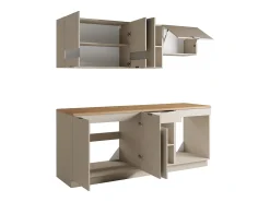 Cozinha completa com plano de trabalho 200 cm bege e natural - CARMEO