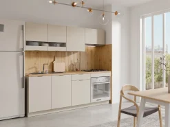 Cozinha completa com plano de trabalho 200 cm bege e natural - CARMEO
