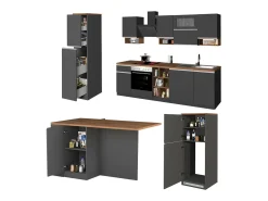 Cozinha completa Danderso, Conjunto com despensa, Armário de cozinha, Kit bloco com ilha e suporte para frigorífico, 100% Fabricado em Itália, Antracite e Carvalho
