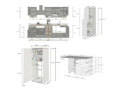 Cozinha completa Danderso, Conjunto com despensa, Armário de cozinha, Kit bloco com ilha e suporte para frigorífico, 100% Fabricado em Itália, Antracite e Carvalho