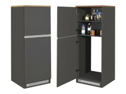 Cozinha completa Danderso, Conjunto com despensa, Armário de cozinha, Kit bloco com ilha e suporte para frigorífico, 100% Fabricado em Itália, Antracite e Carvalho