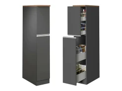 Cozinha completa Danderso, Conjunto com despensa, Armário de cozinha, Kit bloco com ilha e suporte para frigorífico, 100% Fabricado em Itália, Antracite e Carvalho