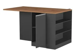 Cozinha completa Danderso, Conjunto com despensa, Armário de cozinha, Kit bloco com ilha e suporte para frigorífico, 100% Fabricado em Itália, Antracite e Carvalho