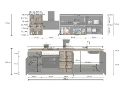 Cozinha completa Dcastill, Conjunto com despensa, Armário de cozinha, Kit de bloco linear, 100% Fabricado em Itália, 255x60h85 cm, Branco brilhante e ardósia