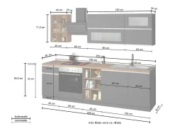Cozinha completa Dcastill, Conjunto com despensa, Armário de cozinha, Kit de bloco linear, 100% Fabricado em Itália, 255x60h85 cm, Branco brilhante e ardósia