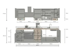 Cozinha completa Dceccaron, Conjunto com despensa, Armário de cozinha, Kit de bloco linear, 100% Fabricado em Itália, 255x60h85 cm, Branco brilhante e ardósia