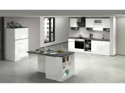 Cozinha completa Dceccaron, Conjunto com despensa, Armário de cozinha, Kit de bloco linear, 100% Fabricado em Itália, 255x60h85 cm, Branco brilhante e ardósia