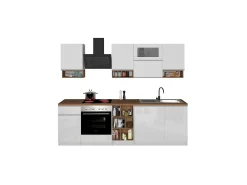 Cozinha completa Dceccaron, Conjunto com despensa, Armário de cozinha, Kit de bloco linear, 100% Fabricado em Itália, 255x60h85 cm, Antracite e Carvalho