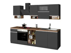 Cozinha completa Dceccaron, Conjunto com despensa, Armário de cozinha, Kit de bloco linear, 100% Fabricado em Itália, 255x60h85 cm, Antracite e Carvalho