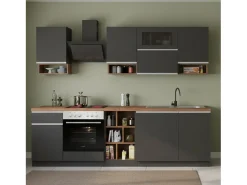 Cozinha completa Dceccaron, Conjunto com despensa, Armário de cozinha, Kit de bloco linear, 100% Fabricado em Itália, 255x60h85 cm, Antracite e Carvalho